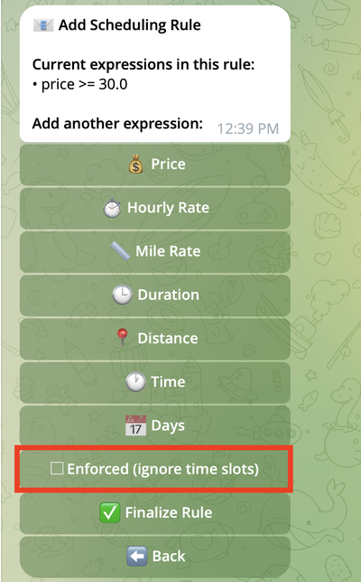 Enforced checkbox Enforced checkbox option in rule creation