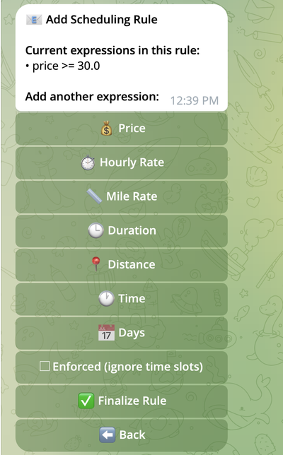 Rule preview Rule preview showing added criteria with options to add more or finalize