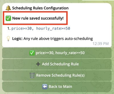 Confirmation message Rule saved confirmation message