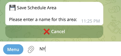 Save Area dialog asking for a name