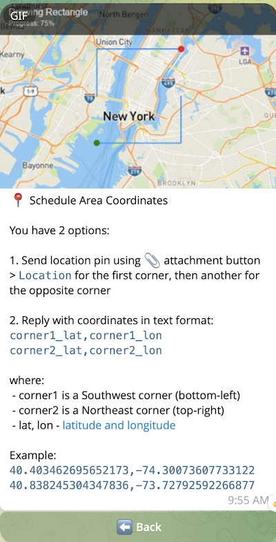 Set Coordinates screen with animated GIF showing how to select corners Set Coordinates screen with animated GIF showing how to select corners
