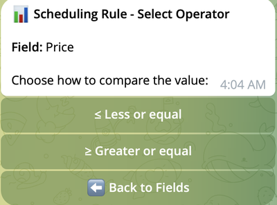Operator selection Operator selection for numeric fields